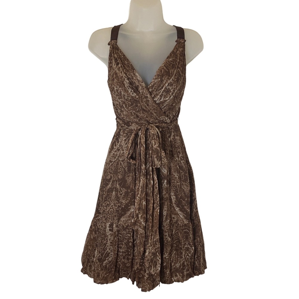 BCBGMaxazria 100% Silk Bubble‎ Hem Dress Size 2 Brown
